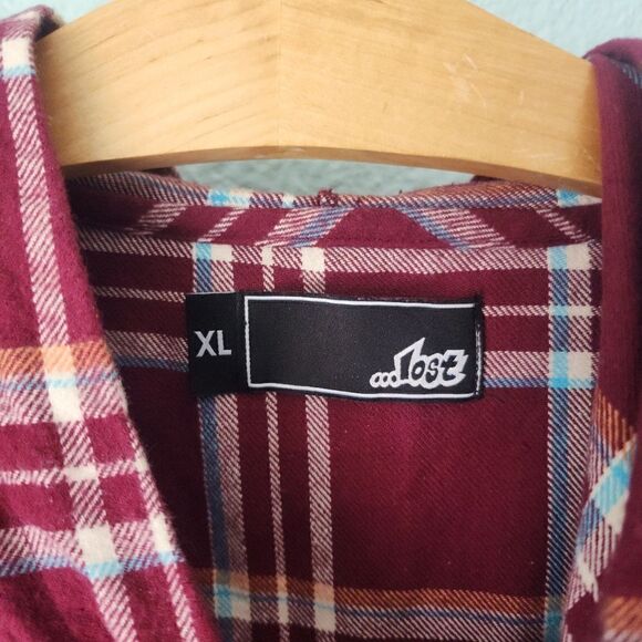 Lost plaid flannel kangaroo pockets hoodie - Picture 7 of 15